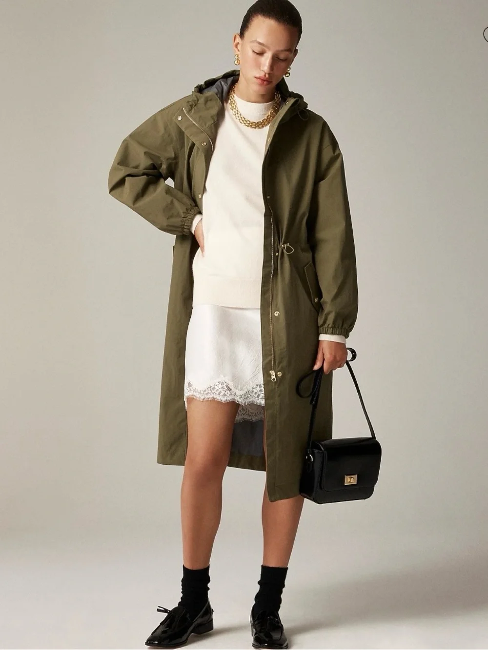 J. Crew Olive Green Hooded Trench Raincoat